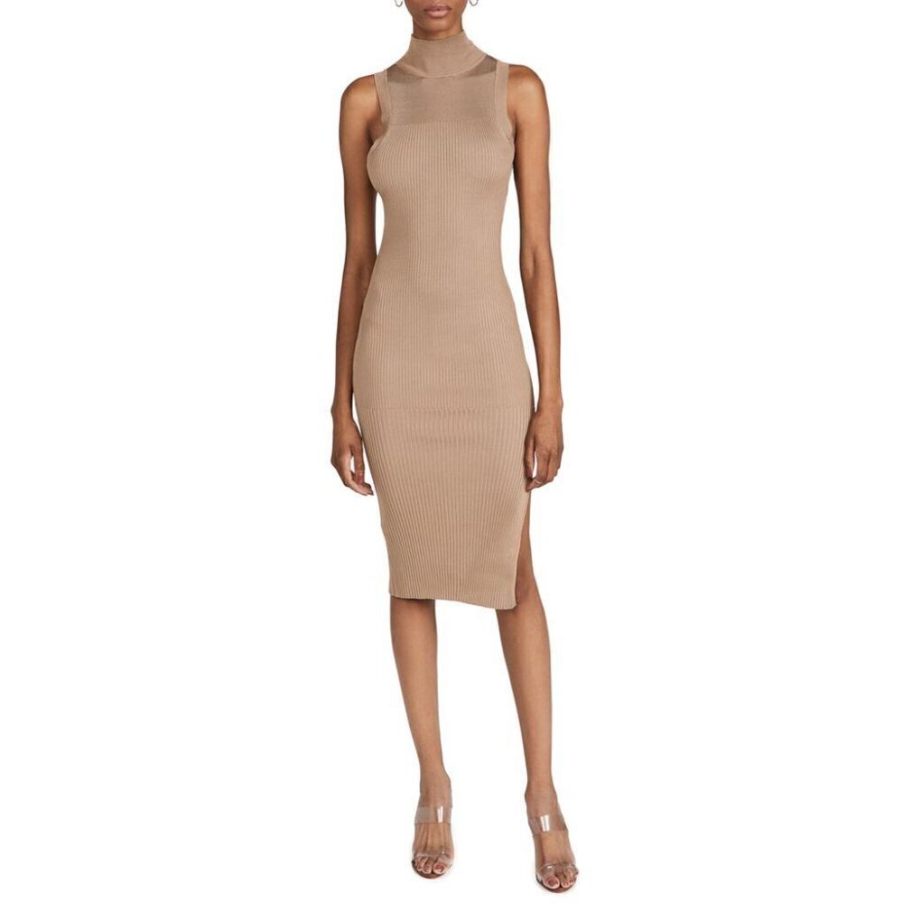 GOOD AMERICAN Mock Neck Sleeveless Rib Knit Midi Dress Size M/L